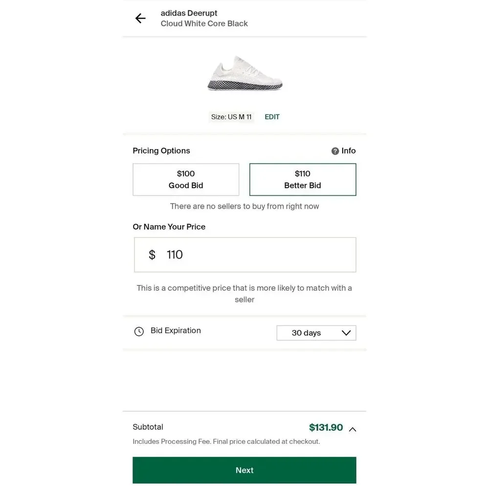 Size 11 - adidas Deerupt Cloud White Core Black - B41767 - MSRP $135